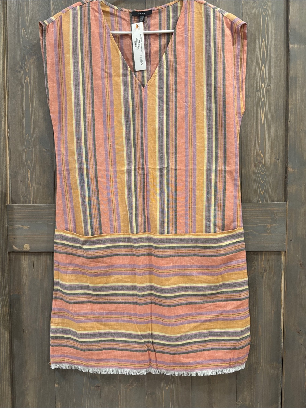 Drew Anthropologie
Agave Striped Raw Hem Linen Blend Shift Dress